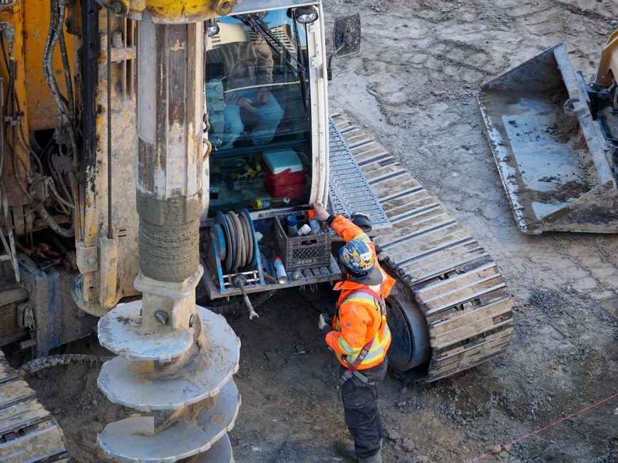Borewell contractor supervising drilling work at a Chennai construction site