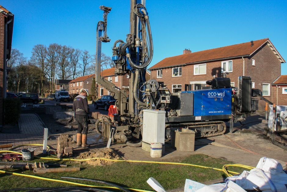 Borewell drilling equipment at an Indian construction site